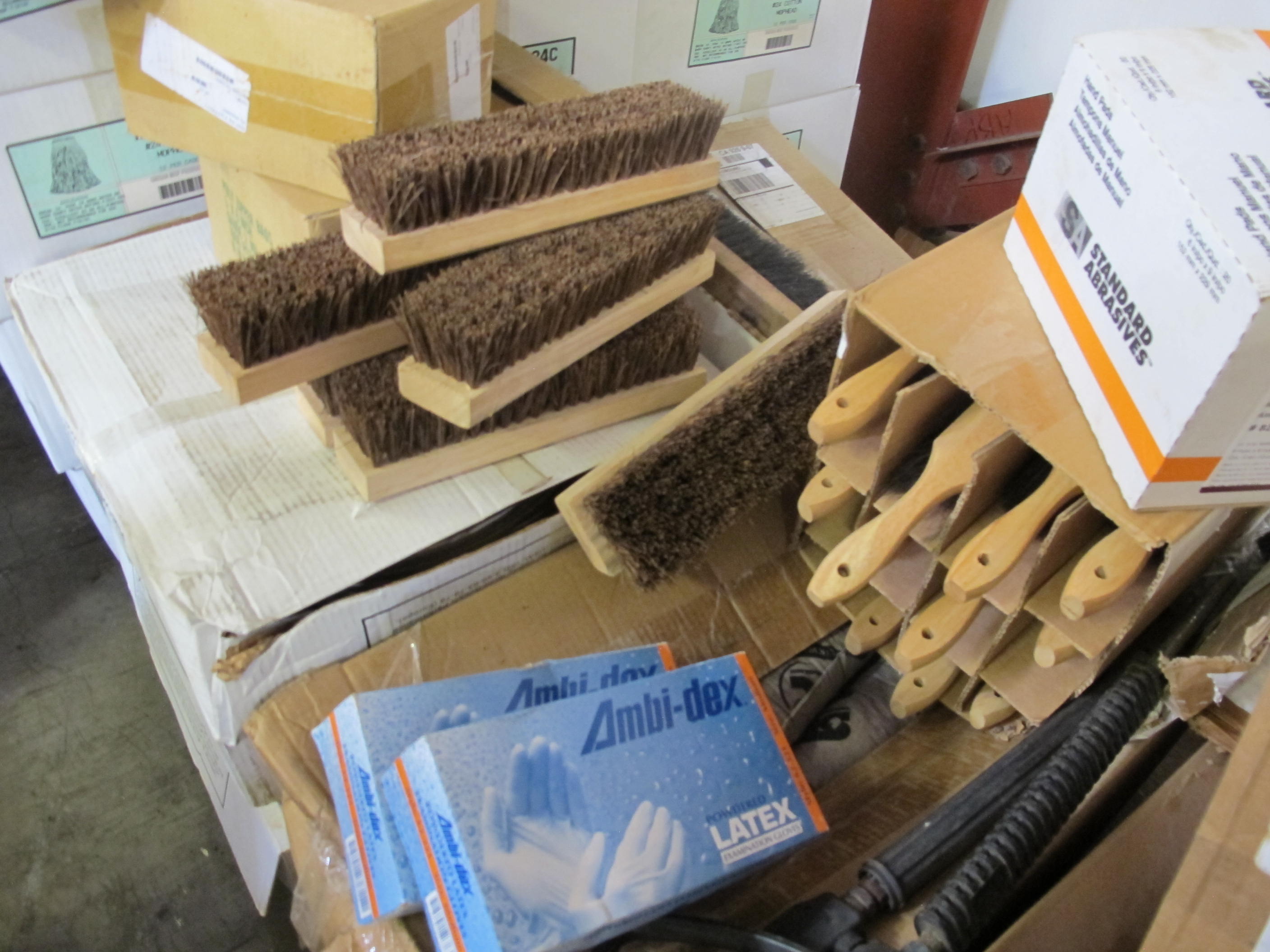 LOT TO INCLUDE: MOP HEADS, FOXTAIL BROOMS, (2 BOXES) ABSORBENT HOT DOGS, EXTENSION CORD W/ SPOOL, FIBERGLASS EXTENSION POLES. LOADING & HANDLING FEE $15-4122